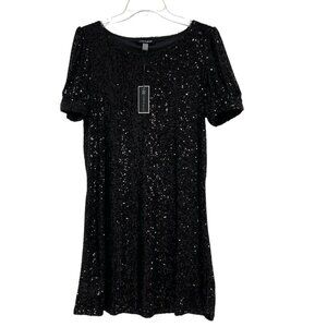 Cable & Gauge Black Sequined Beaded Short Sleeve Lined Dress Size L NWT New